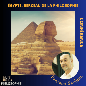 Photographie du Sphinx en Égypte. La photographie du conférencier se trouve en bas à droite dans un cercle.